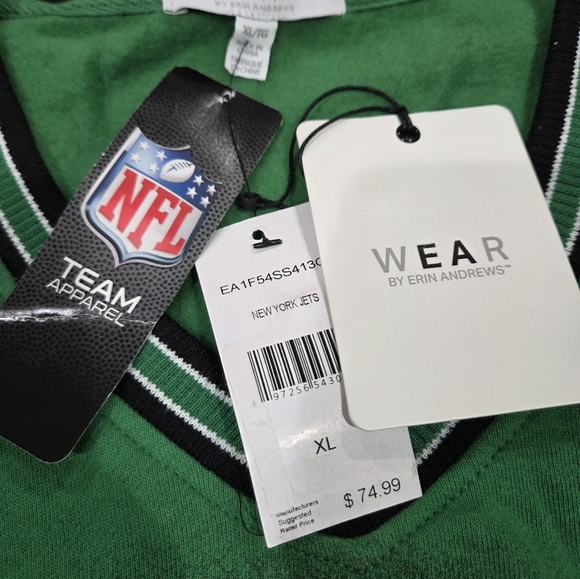 Green Jets V-Neck Sweatshirt Green New. - Picture 10 of 10